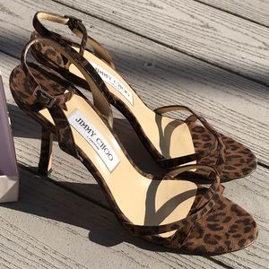 Leopard print Jimmy Choo suede slingback sandals